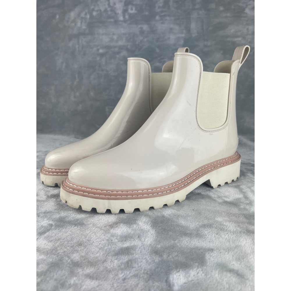 Dolce Vita Rain Boots Women 11 Cream Good Glossy Lug Sole Chelsea Waterproof - Picture 1 of 8